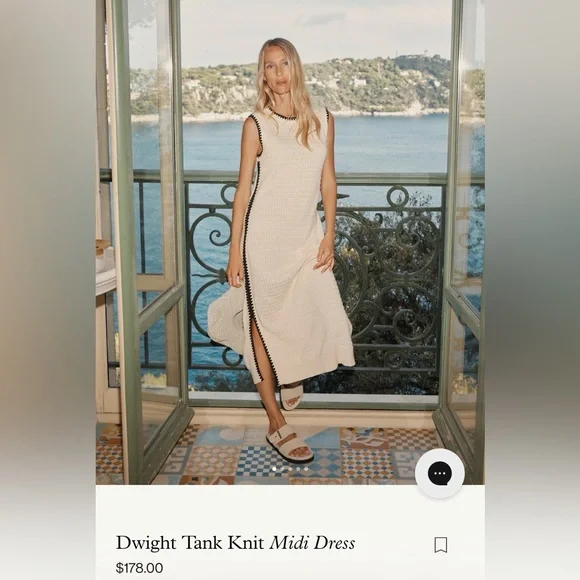 Varley Dwight Tank Knit Dress Cream Black Trim Cotton Midi Minimalist - Picture 7 of 12